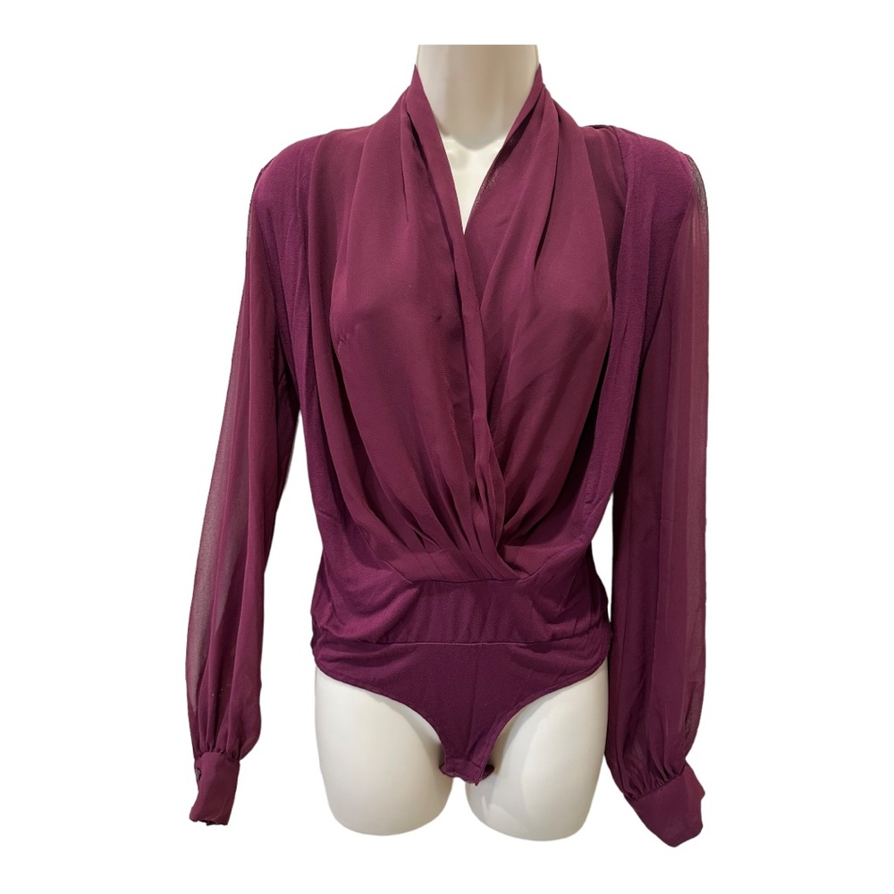 ⭐️EVA MENDES FOR NEW YORK & CO - BURGUNDY / MAROON BODYSUIT BLOUSE - SIZE XS ⭐️